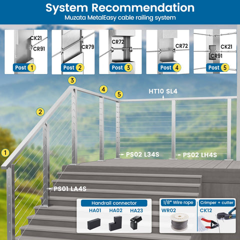 Diagram of 500 Ft One Eighth Inch Stainless Steel Cable Railing Kit T316 With 7x7 Wire Rope And 1800 Lb Breaking Strength assembly