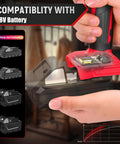 Heavy Duty Cordless Electric Scissor Cutter Compatible With Milwaukee 18v Batteries At 440 Rpm Fast Fabric Carpet And Plastic Cutting Tool showing battery compatibility.