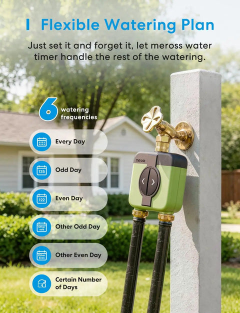 Two Zone WiFi Water Timer For Garden Hose With Brass Inlet And Outlet No Mess Setup Smart Sprinkler Controller attached to faucet