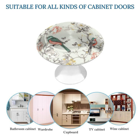 Round Cabinet Knobs With Screws For Dresser Kitchen And Bathroom, Stainless Steel Hardware, Anti Rust Durable Knobs, Smooth Finish For Drawers And Doors, Easy Install Upgrade For Cabinets, floral bird design knob