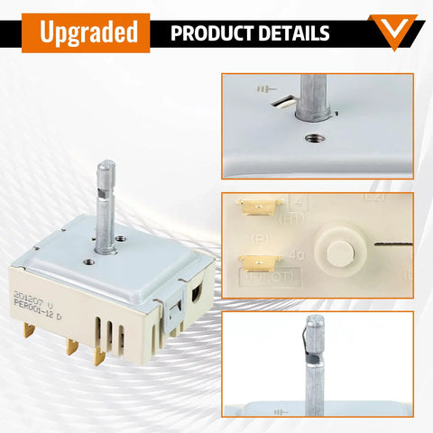 Dual Range Surface Element Switch Replacement For Samsung PER00112D Compatible With AP6037530 shown with connectors and shaft