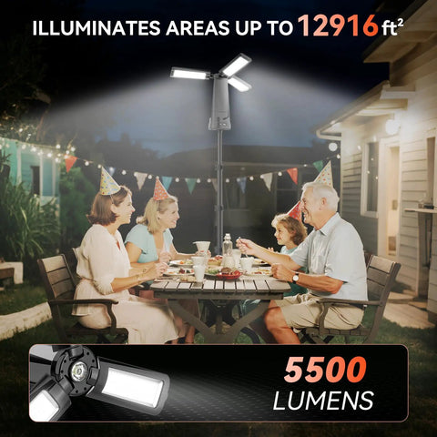 Rechargeable Camping Light With Stand Cordless Work Light With Three Led Heads And 5500 Lumens illuminating outdoor gathering