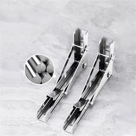 2-Pack Stainless Steel Triangle Folding Brackets Heavy Duty Adjustable Wall Mounted Shelves DIY Friendly 12-Inch Silver