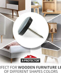 Slick Heavy Duty Nail On Chair Glides And Furniture Floor Protectors One Inch Thick Pack Of Twenty Four displayed with various furniture.