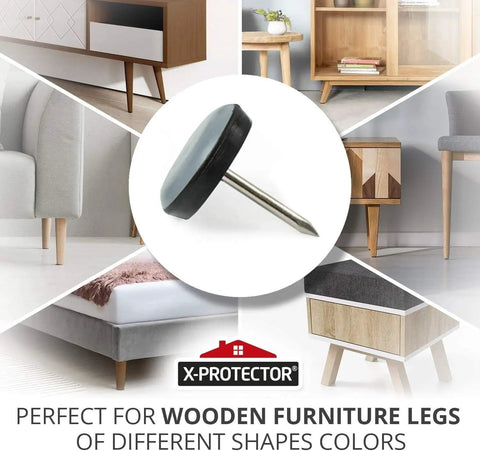 Slick Heavy Duty Nail On Chair Glides And Furniture Floor Protectors One Inch Thick Pack Of Twenty Four displayed with various furniture.