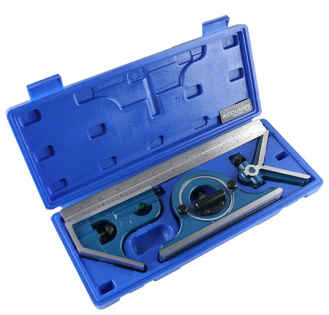 12 Inch Combination Square Ruler Set With Protractor Satin Finish, 4R Graduation, 4 Piece Layout Gauge Built For Handy Heights, Depths, And Angles In The Shop Or DIY Projects