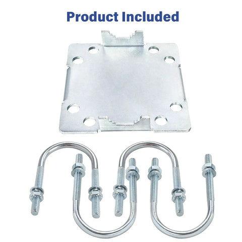 Cross Over Antenna Mast Clamp Kit With U Bolts For 1 To 2 Inch Poles, heavy-duty galvanized steel parts displayed