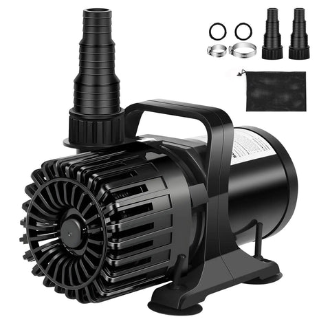 100W Submersible Pond Pump For Koi Ponds And Water Features, 1800 GPH, accessories, mesh barrier bag, black design