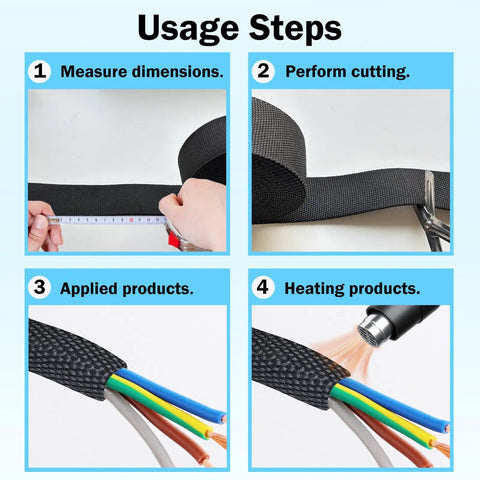 Usage steps for Heavy Duty Braided Wire Loom And Heat Shrink Cable Sleeving Kit For Wires Cables And Hoses 20 Feet Long Three Quarters