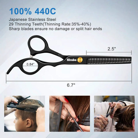 Pro Hair Cutting Scissors Set For Barbers And Salons, 10 Piece Kit, black Japanese steel thinning shears