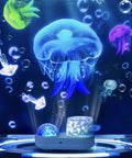Ocean Night Light Projector For Kids With Galaxy Nebula Visuals illuminating jellyfish and bubbles in dark room