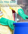 Heavy Duty Nitrile Chemical Resistant Work Gloves 10 Pairs Long Cuff Industrial Grade Oil Proof Acid Alkali Protection Reusable Rubber Hand Savers Tough As A Brick For Garage And Job Sites Medium, green gloves providing ultra grip.