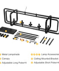 Modern Farmhouse 5 Light Kitchen Island Pendant Chandelier In Black Metal with disassembled components shown