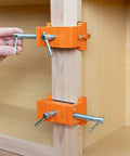 Badass Cabinet Clamps 2 Pack For Real Woodworking Projects with Flip Side Pilot Drill Guide used on wood stiles.