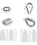 Aluminum crimp sleeves and M3 stainless steel thimbles, part of 2 In 1 Wire Rope Crimping Tool And Cutter For DIY Rigging set.