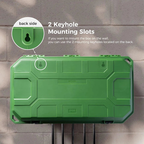 Back view of Badass Heavy Duty Outdoor Electrical Box With IP54 Weatherproof Rating showcasing 2 keyhole mounting slots for installation.