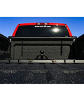 Universal Gooseneck Ball Plate Towing Adapter For In Bed Fifth Wheel Rails With A Two And Five Sixteenths Inch Offset Hitch Ball And A Thirty Thousand Pound Capacity installed in truck bed