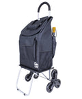 Stair Climber Trolley Dolly With 6 Wheel Glide, Heavy Duty Foldable Grocery Cart in black, showing the 6-wheel design and collapsible frame.