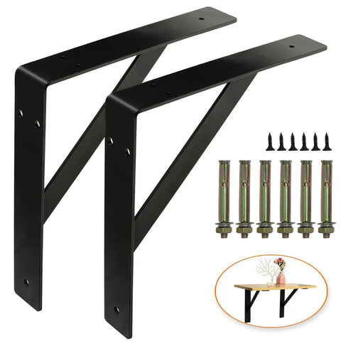 Heavy Duty 14 Inch By 14 Inch Countertop Brackets That Mount To Walls Right Angle Shelf Supports, black with installation set