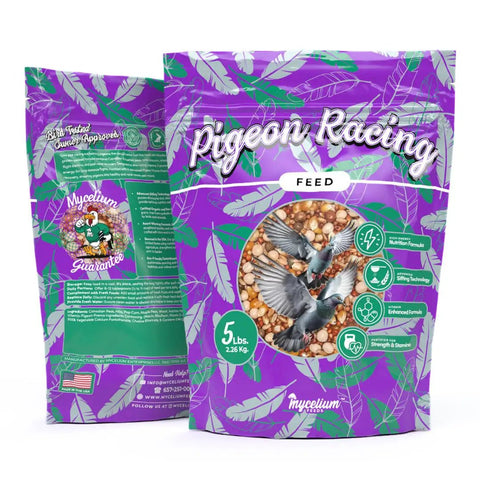 Organic Racing Pigeon Food Race Ready High Protein Bird Seed With Vitamin Premix For Endurance Muscle Recovery And Flight Performance Non GMO No Fillers Made In USA 5 Lb Bag packaging front view