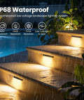 All In One Outdoor Retaining Wall Lights Kit With Transformer 2700K Warm White Hardscape Landscape Lighting IP68 Waterproof illuminating steps.