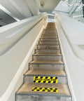 Staircase with Watch Your Step Floor Decals 6 Pack 20x5 Inch Self Adhesive Vinyl Laminated No Slip Anti Slip Safety Stickers