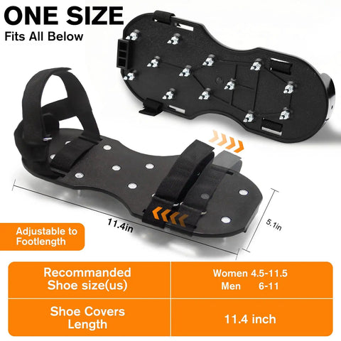 Spiked Epoxy Floor Shoes With Three Quarter Inch Short Spikes, Satin Black Pro Grade, shown with adjustable straps, one size