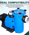 Image of a pool pump with Hi Temp Unions 4 Pack For 2 Inch MIP Threads Pool Pumps With 2 Inch PVC Slip Socket Ends Compatible With Pentair Whisperflo And Intelliflo Pumps Briwooody shown installed, highlighting compatibility.