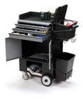 Kickass Heavy Duty Rolling Painters Cart With 5 Gallon Bucket Storage And Pro Tool Set with open drawers and accessible tool storage.