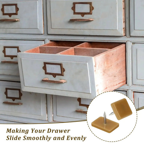 Heavy Duty Plastic Drawer Glide Pads Fix Sticky Dresser Slides With No Sweat Bottom Mount Furniture Runners 16 Pack in use on dresser drawer.