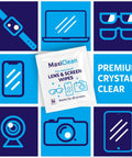 MaxiClean Lens & Screen Wipes packet; pre-moistened wipes for glasses and device screens