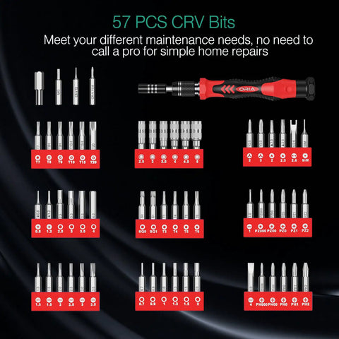61 In 1 Precision Screwdriver Kit With 57 Bits And Flexible Shaft Extension Rod Pro Grade Repair Tools For Mobile Phone