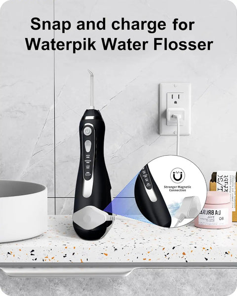 Charger For Waterpik Water Flosser WP 580 582 583 587 Cordless Advanced 2.0 Replacement Quick Charge Dock displayed on counter