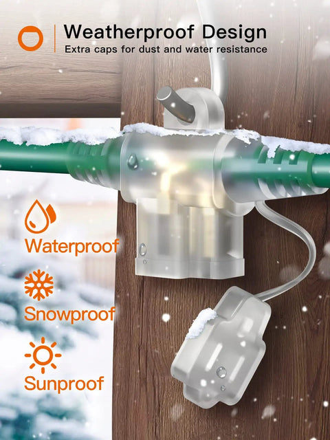 50Ft Outdoor Extension Cord With 6 Outlets Evenly Spaced Weatherproof 16 Gauge 3 SJTW Power Cable ETL Listed on wooden post
