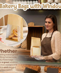 Bakery worker holding window bag with bread, showcasing Bread And Cookie Bags With Seal And Window 50 Pack Reusable Bakery Bags in use.