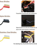 7 Piece Multi Purpose Crevice Cleaning Brush Set showing brass, nylon, stainless steel bristles for grime removal