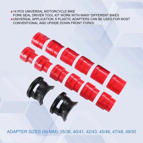 Must-Have 14-Piece Universal Fork Seal Driver Tool Kit For Motorcycles And Bikes Six Size Adapters in red and black