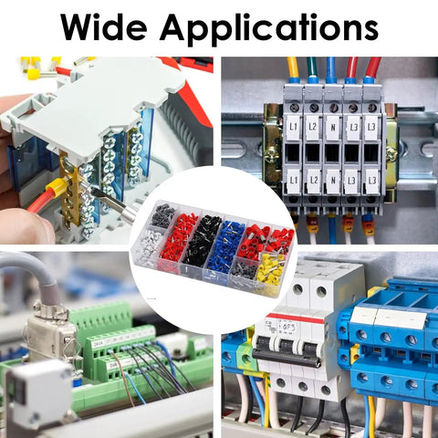 Assorted Wire Ferrules And Terminals Kit For AWG 22 To 10, Insulated Copper Crimp Connectors used in various electrical setups