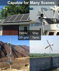 Backyard Ready Solar And Wind Generator Kit 600W With Dual Bifacial Panels And Quiet 400W Turbine in various off-grid setups.