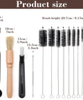 14 Piece Coffee Grinder And Espresso Machine Cleaning Brush Set With Stainless Steel Straw Brushes displayed with sizes