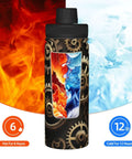 Steampunk Gears Print Insulated Water Bottle For Gym And Outdoor Adventures Double Wall Stainless Steel Hydration Bottle Keeps Drinks Hot Or Cold For All Day Hydration Your Go To Office And Travel Companion, featuring fire and ice design.
