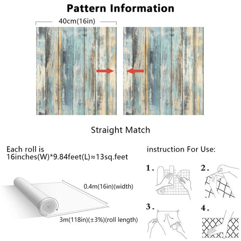 Blue Distressed Wood Grain Peel And Stick Wallpaper For Cabinets And Walls, Self Adhesive Waterproof Wood Contact Paper 15.7x118 Inches pattern details