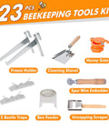 All In One Beekeeping Tools Kit 22-Piece includes frame holder, cleaning shovel, honey gate, and more