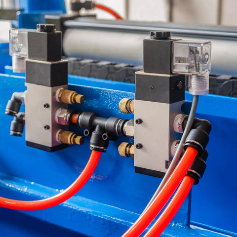 Two Pack Push To Connect Fittings 1/2 In Tube OD To 5/16 In OD Tee Reducer 3 Way Pneumatic Quick Connect Kit installed with tubes.