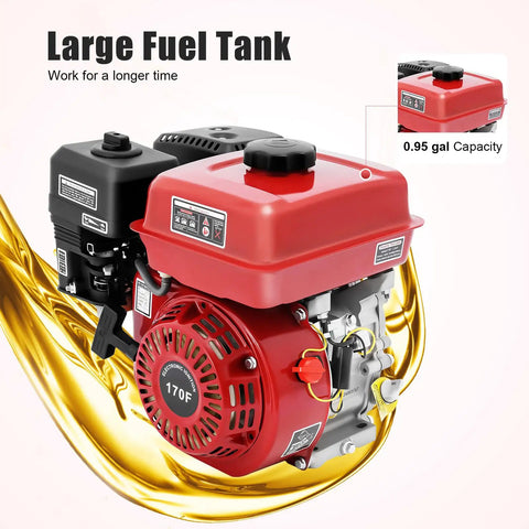 212cc Gas Powered Engine 7.5HP 3000W 4 Stroke Pull Start Motor with visible large red fuel tank