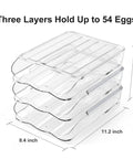 Auto Rolling 18 Egg Storage Container For Refrigerator With Lid Fridge Egg Organizer Bin 1 Layer Design Easy Access Via Large Opening Keeps Eggs Fresh And Neatly Arranged In Your Kitchen, three stacked layers
