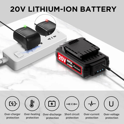 20V Lithium-Ion Battery charging with protection features for Heavy Duty 20V Cordless Drill And Screwdriver Set.