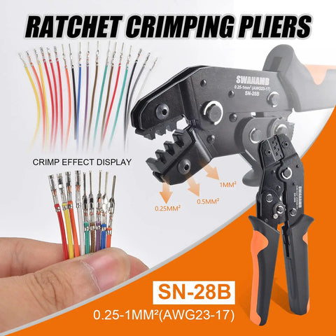 Self Adjusting Ratchet Crimping Tool Kit For AWG 23 To 17 Wire with Dupont connectors and crimp effect display