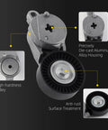 Smooth Drive Belt Tensioner Idler Pulley Kit For Toyota Camry 2010-2011 With 2.5L Gas Engine, showcasing aluminum housing and high-hardness pulley.