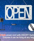 16.5 By 9 Inch Horizontal LED Open Sign For Biz with visible 118-inch power cord and control box against starry sky background
